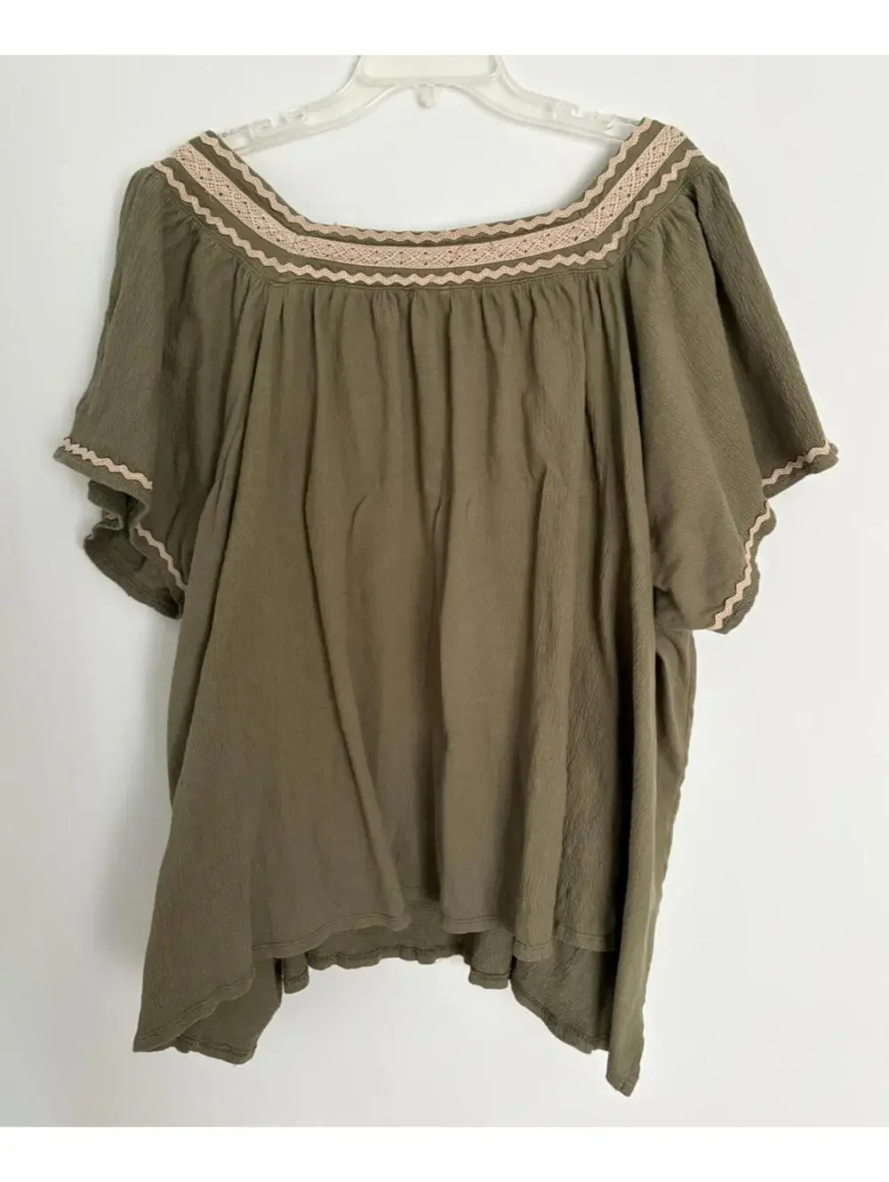 Catherines Size 3X Textured Square Neck Batwing Sleeve Top Green Cotton Blend - Picture 2 of 8